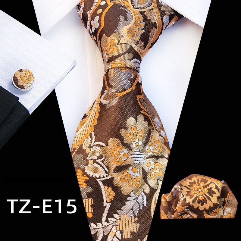 Men Vintage Paisley Flower Printed Tie Pocket Square And Cufflinks Set