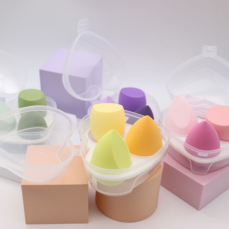 3Pcs/Set Water Drops Slanted Shape Non-Latex Puffs With Heart Pattern Box