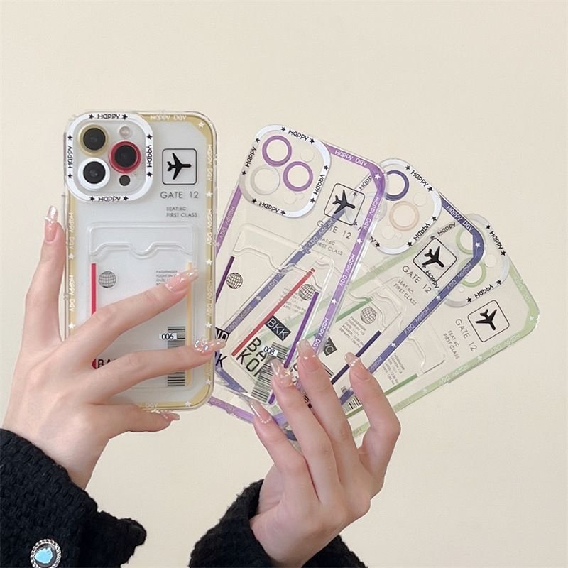 Women Fashionable Simple Transparent Boarding Card Case Apple Mobile Phone Case