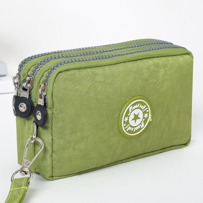Women Fashion Solid Color Frosted Three-Layer Zipper Storage Purses
