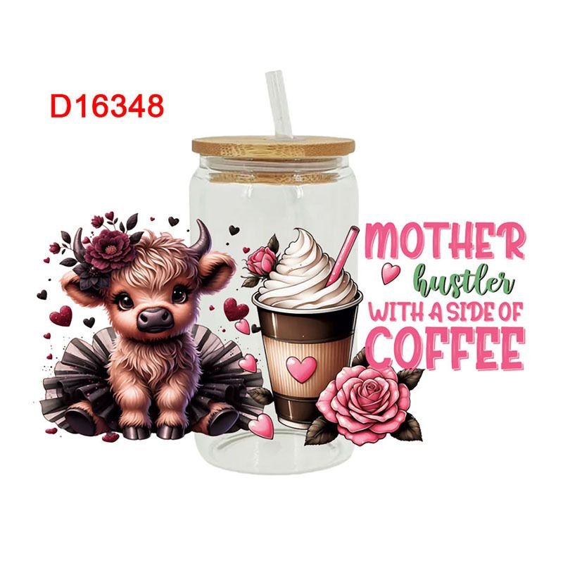 Cartoon Cute Letters Calf UV Transfer Glass Crystal Stickers