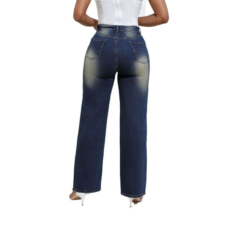 Women Fashion Simple High Waist Ripped Jeans