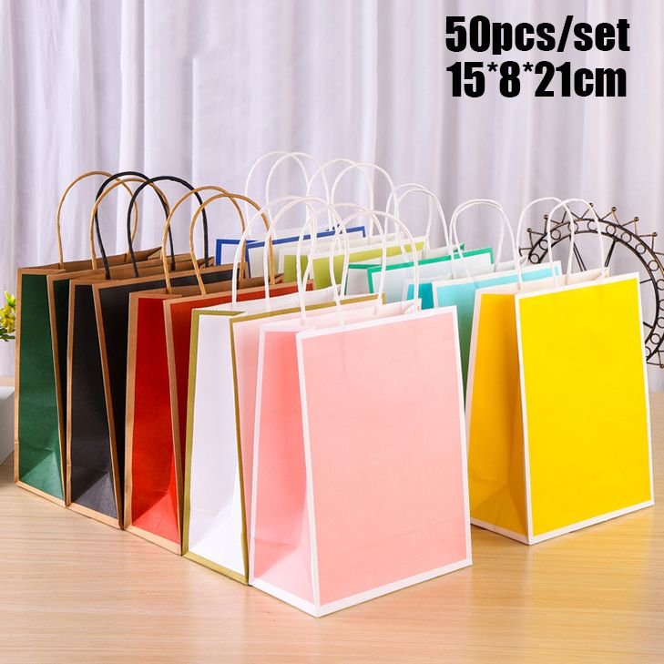 Simple Frame Contrast Color Packaging Paper Bag 50pcs/set