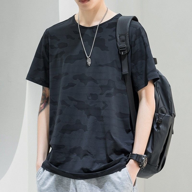Men Fashion Casual Camouflage Print Plus Size Loose Short Sleeve Round Neck T-Shirt
