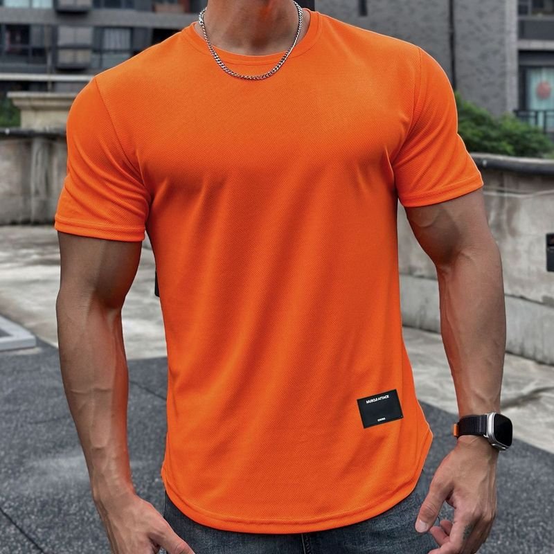 Men Casual Basic Sport Solid Color Short Sleeve Round Neck T-Shirt