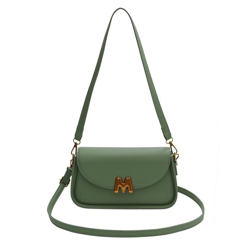 Women Simple Solid Color M Letter Flap Square Shoulder Bag