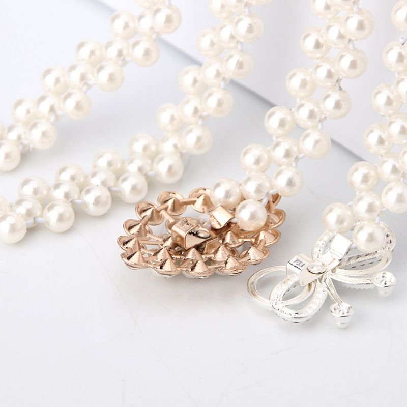Women Fashion Sweet Rhinestone Pearl Decoration Belt