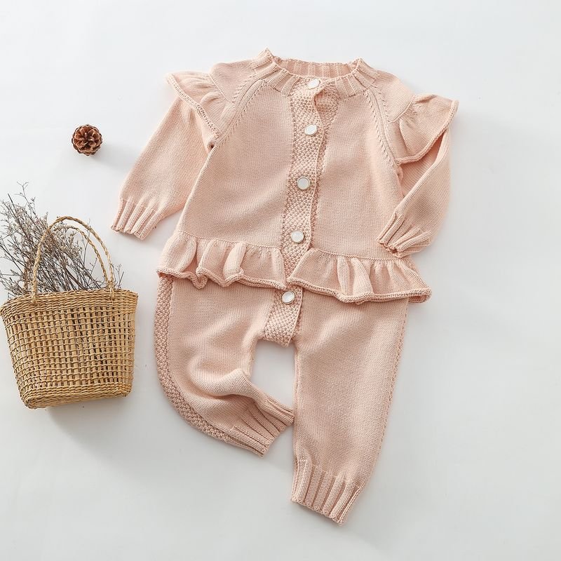 Kids Baby Boys Girls Fall Winter Casual Cute Solid Color Long Sleeve Cardigan Knitted Trousers Sets
