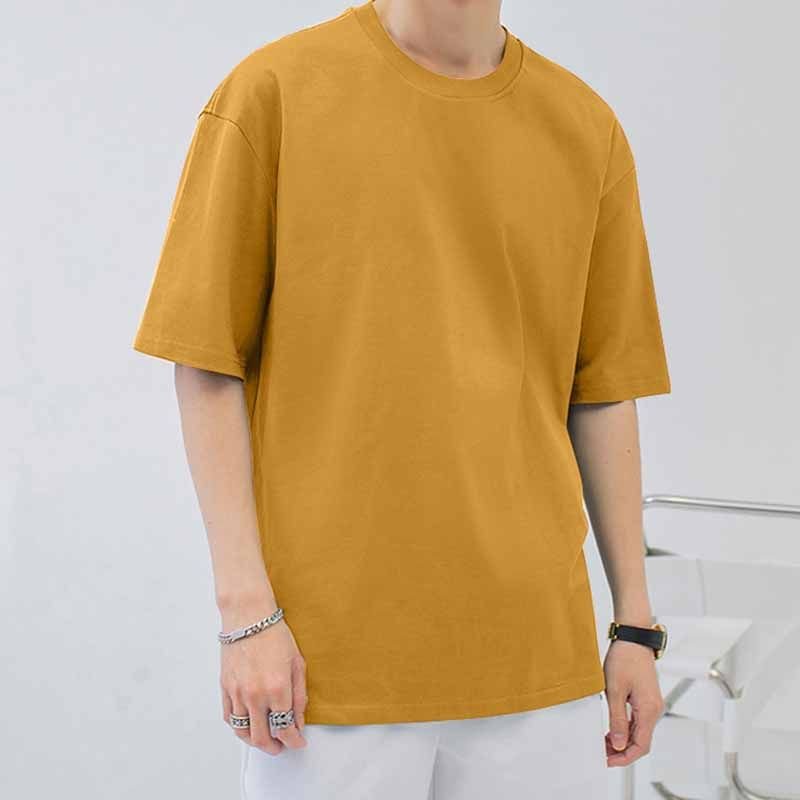 Men Fashion Casual Basic Solid Color Plus Size Short Sleeve Round Neck T-Shirt