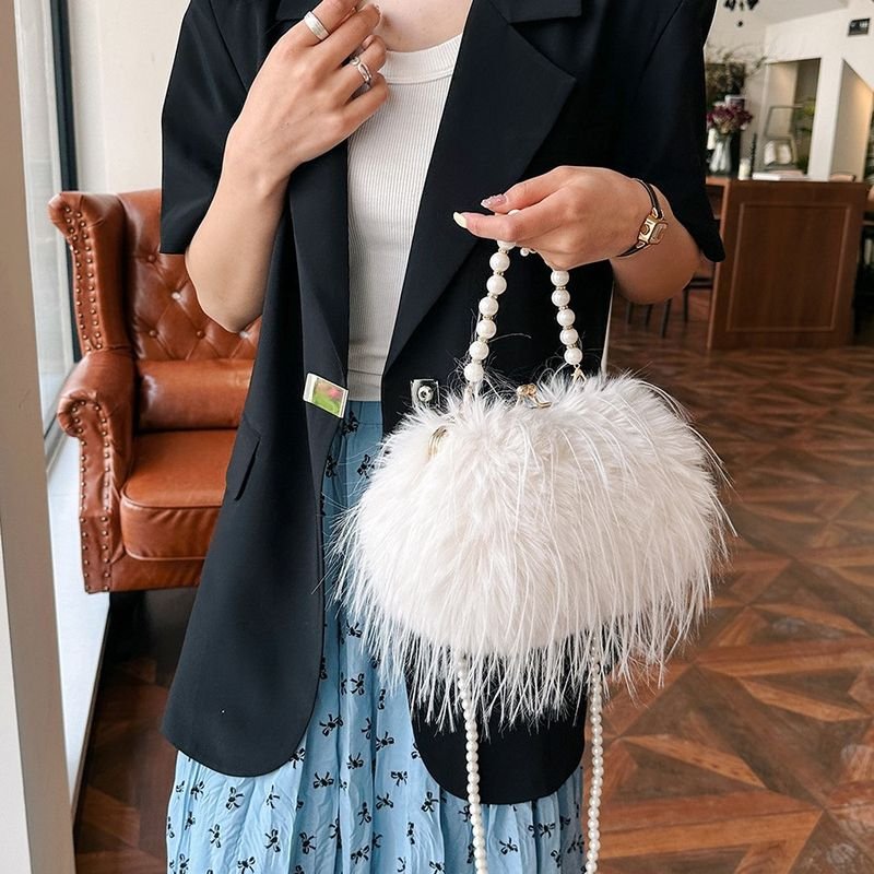 Women Fashion Plush Pearl Chain Crossbody Bag