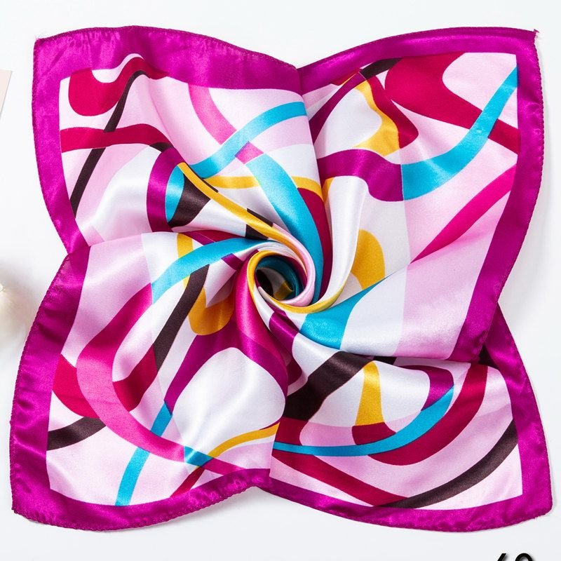 Women Simple Fashion Stripe Printed Square Silk Scarf