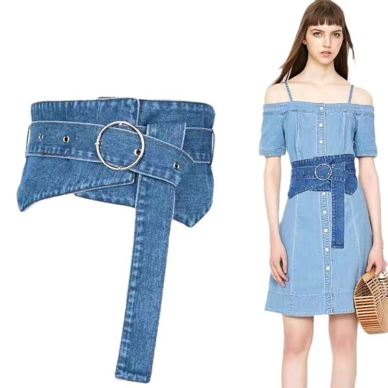 Women Fashion Casual Belted Denim Waist Seal