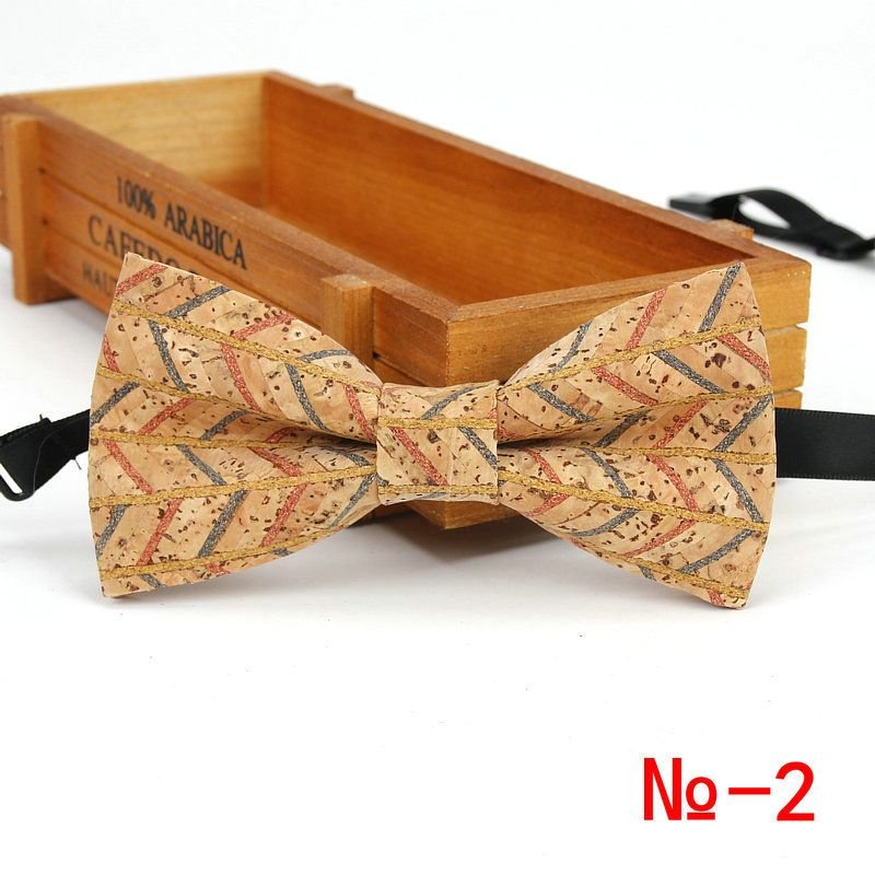 Men Retro Striped and Plaid Printed Cork Suit Bow Tie