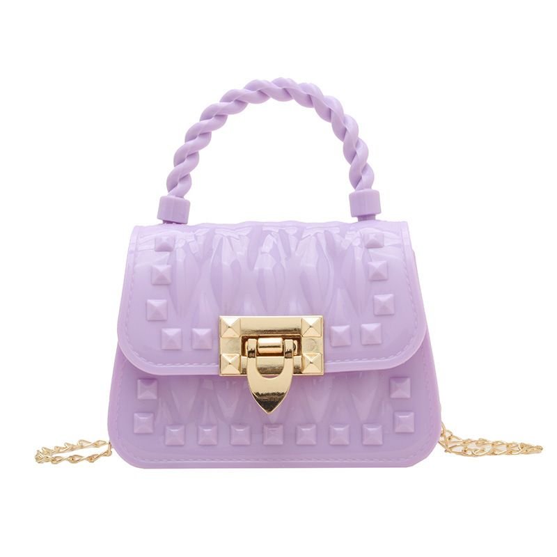 Women Fashion Solid Color Mini Lock Chain Crossbody Bag