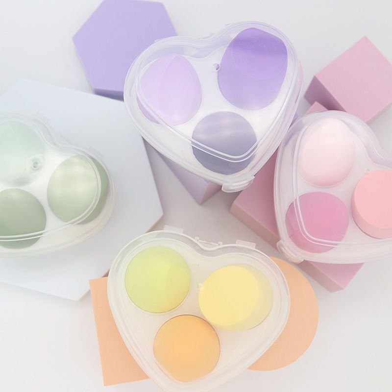 3Pcs/Set Water Drops Slanted Shape Non-Latex Puffs With Heart Pattern Box
