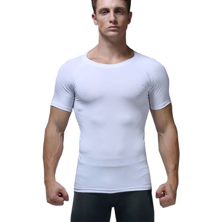 Men Casual Basic Solid Color Quick Drying Short-Sleeved Round Neck Sports Tight T-Shirt