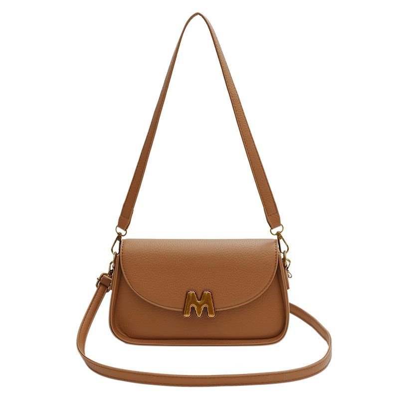 Women Simple Solid Color M Letter Flap Square Shoulder Bag