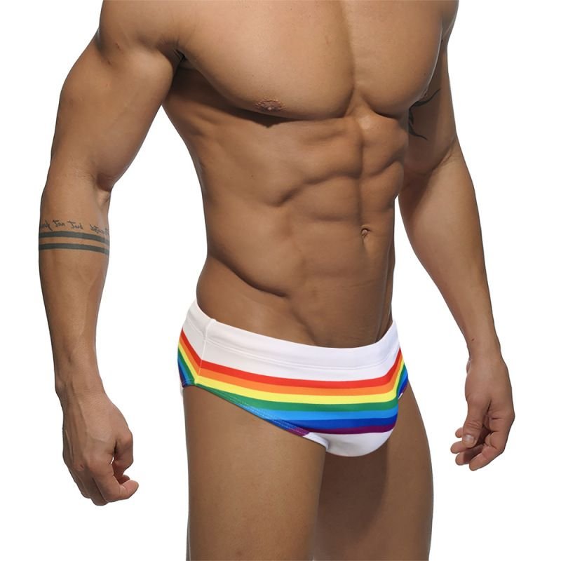 Men'S Fashion Rainbow Stripe Sexy Swim Briefs