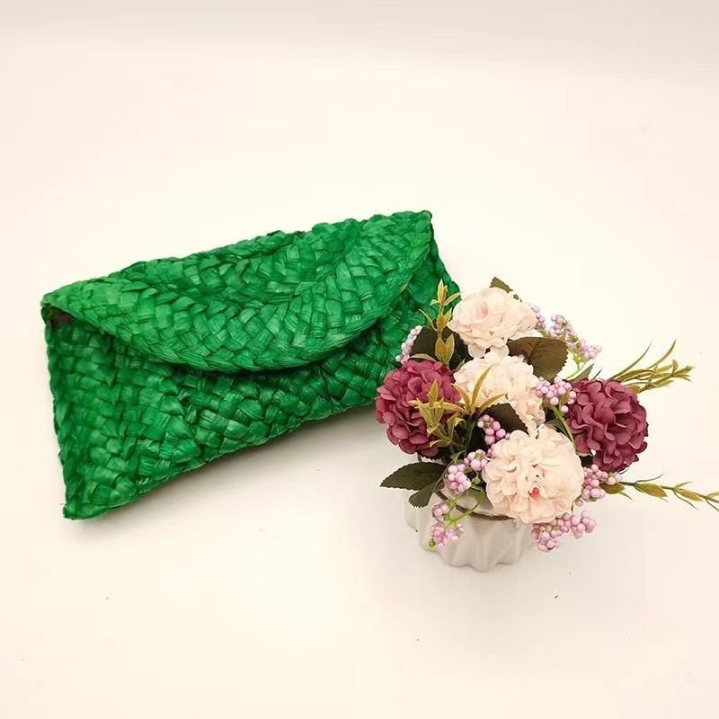 Women Pastoral Woven Design Straw Purse Clutch Bag