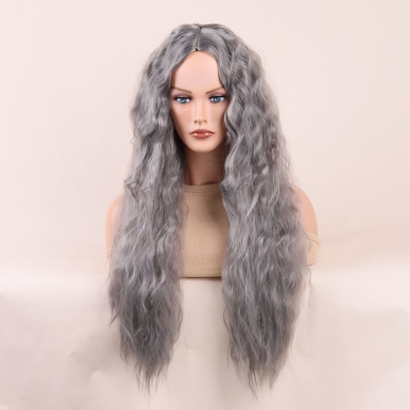 Women Fashion Grey Long Curly Hair Wig