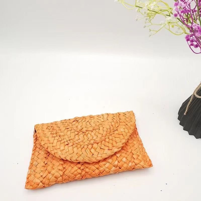 Women Pastoral Woven Design Straw Purse Clutch Bag
