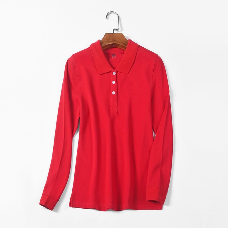 Women Casual Basic Solid Color Long-Sleeved Polo Shirt Custom
