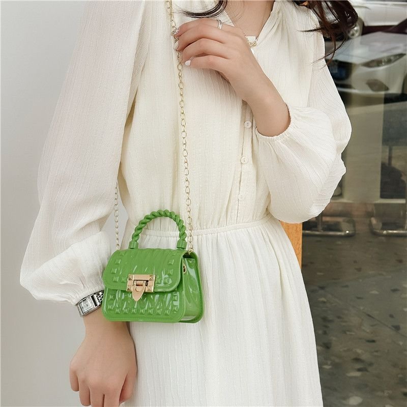 Women Fashion Solid Color Mini Lock Chain Crossbody Bag