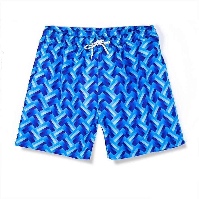 Men Casual Drawstring Waist Graphic Printed Color Blocking Shorts