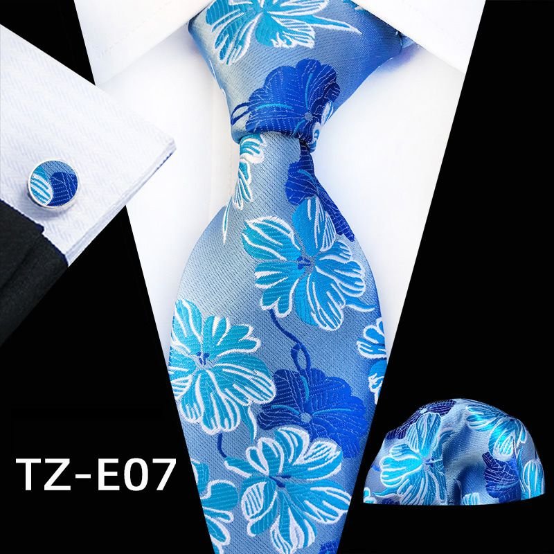 Men Vintage Paisley Flower Printed Tie Pocket Square And Cufflinks Set