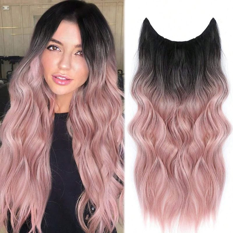 Women Gradient Color Hairpiece Curly Hair Extension Wig