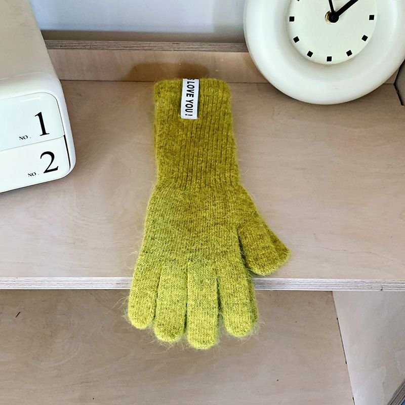 Autumn Winter Women Simple Solid Color Warm Knitted Wool Gloves