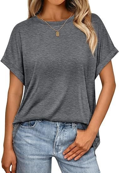 Summer Women Casual Solid Color Round Neck Short Sleeve Blank T-Shirt