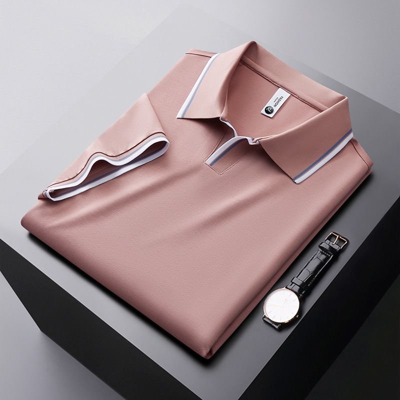 Men Summer High-End Silk Blended Short-Sleeved V Neck Polo Shirt Custom
