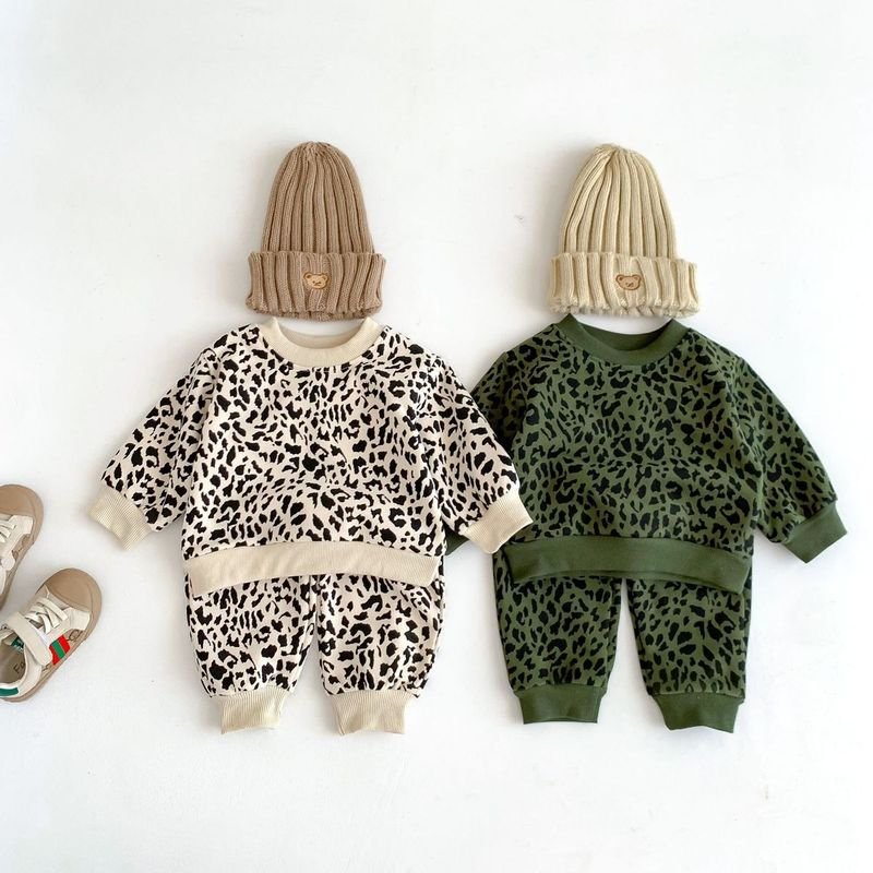 Kids Baby Boys Girls Casual Cute Leopard Print Long Sleeve Sweatshirts Trousers Sets