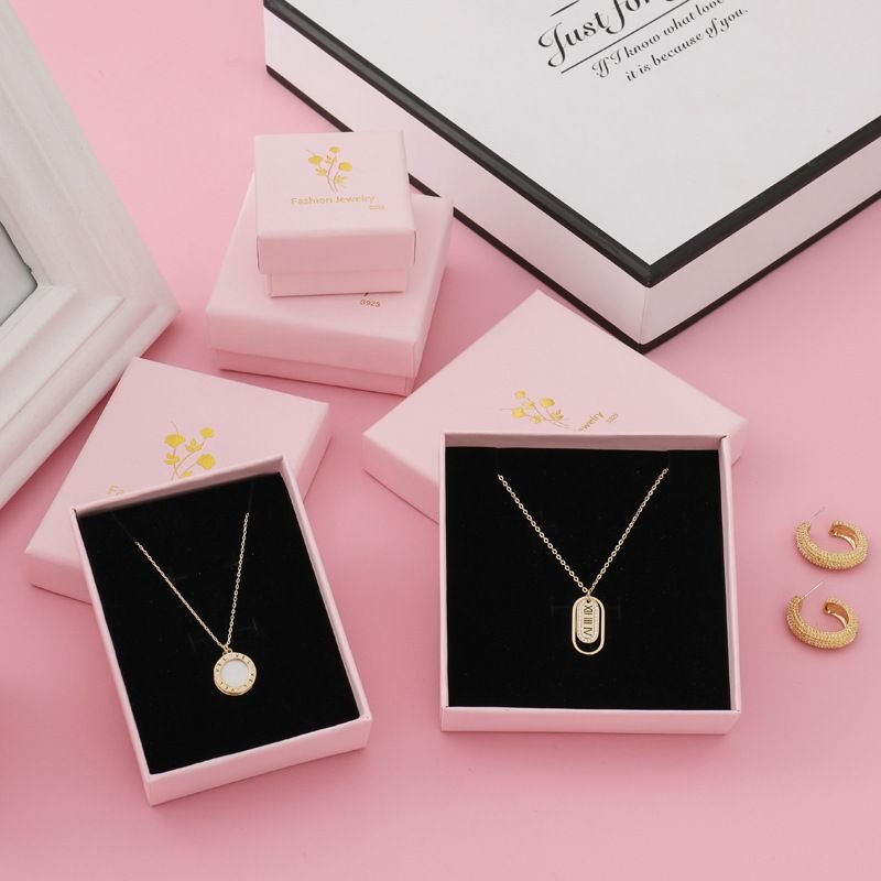 Fashion Pale Pink Bronzing Rose Print Earrings Necklace Jewelry Packaging Box