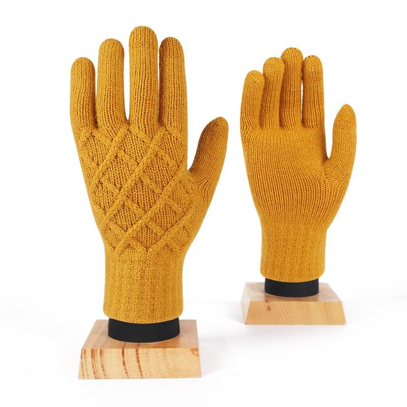 Autumn And Winter Women Fashion Pineapple Flower Single-Layer Five-Finger Warm Touch Screen Gloves