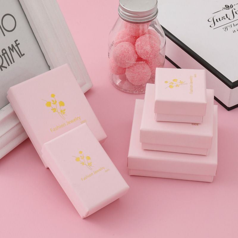 Fashion Pale Pink Bronzing Rose Print Earrings Necklace Jewelry Packaging Box
