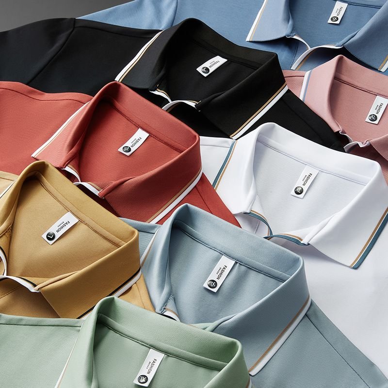Men Summer High-End Silk Blended Short-Sleeved V Neck Polo Shirt Custom