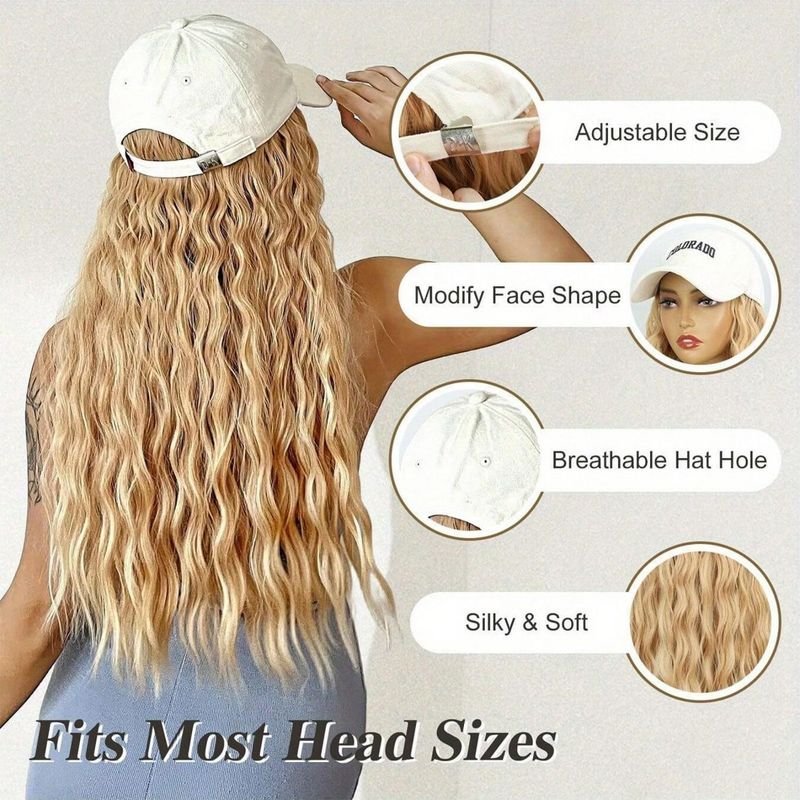 Women Fashion Long Curly Hair Baseball Cap Wig