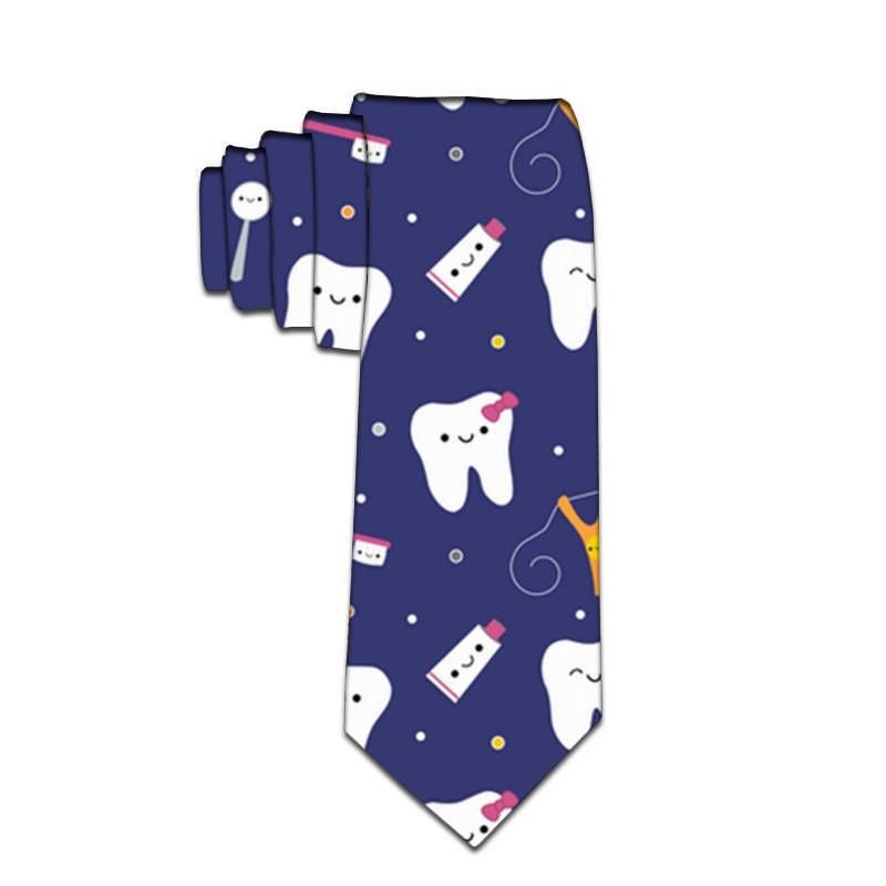 Women Fashion Cartoon Stripe Teeth Print Business Tie