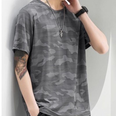 Men Fashion Casual Camouflage Print Plus Size Loose Short Sleeve Round Neck T-Shirt