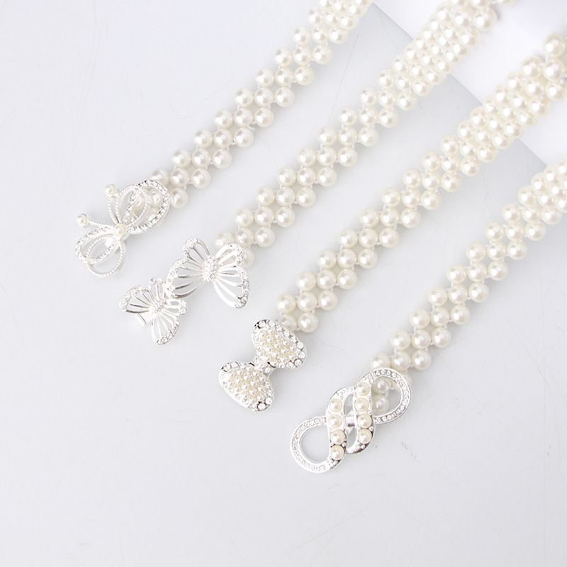 Women Fashion Sweet Rhinestone Pearl Decoration Belt