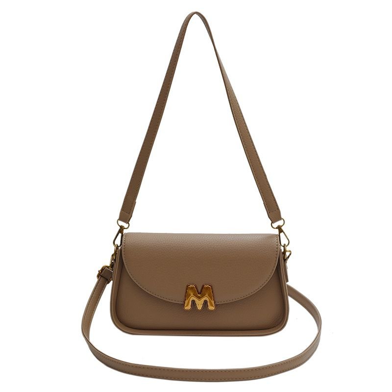 Women Simple Solid Color M Letter Flap Square Shoulder Bag