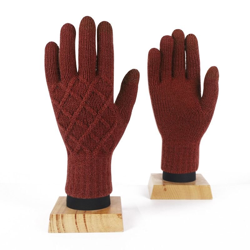 Autumn And Winter Women Fashion Pineapple Flower Single-Layer Five-Finger Warm Touch Screen Gloves