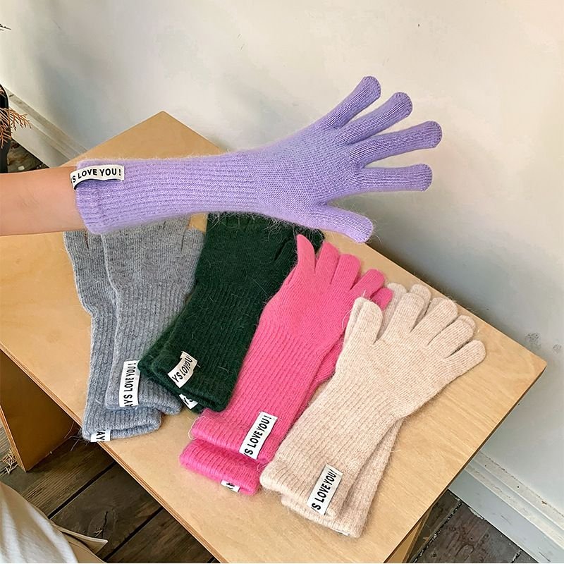 Autumn Winter Women Simple Solid Color Warm Knitted Wool Gloves