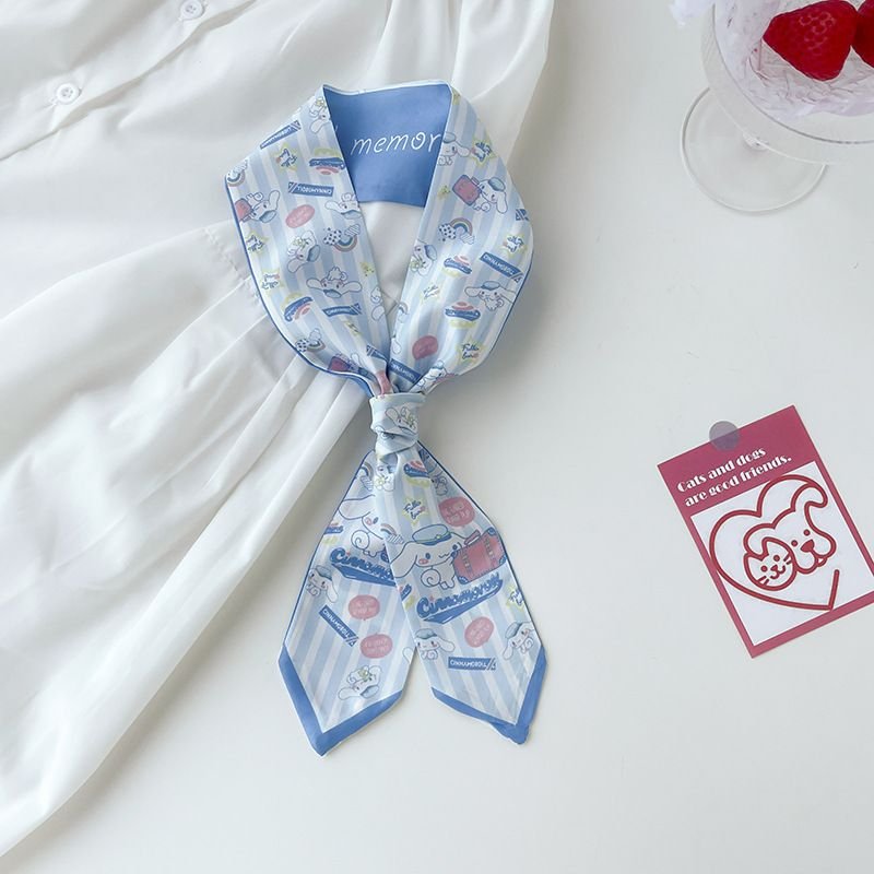 Women Fashion Simple Fresh Floral Print Long Thin Narrow Silk Scarf