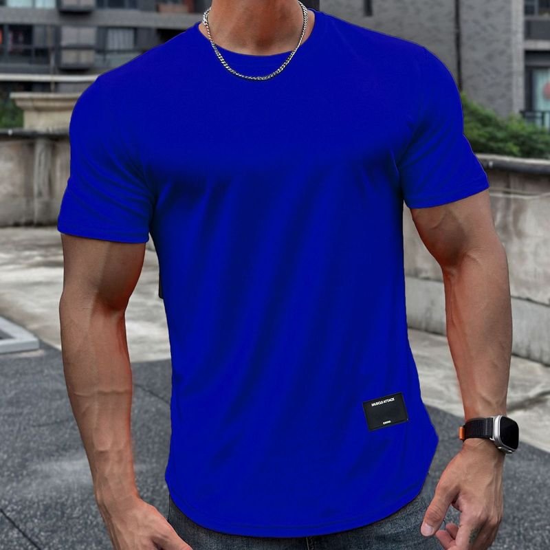 Men Casual Basic Sport Solid Color Short Sleeve Round Neck T-Shirt