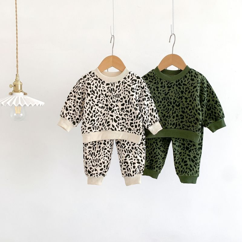 Kids Baby Boys Girls Casual Cute Leopard Print Long Sleeve Sweatshirts Trousers Sets