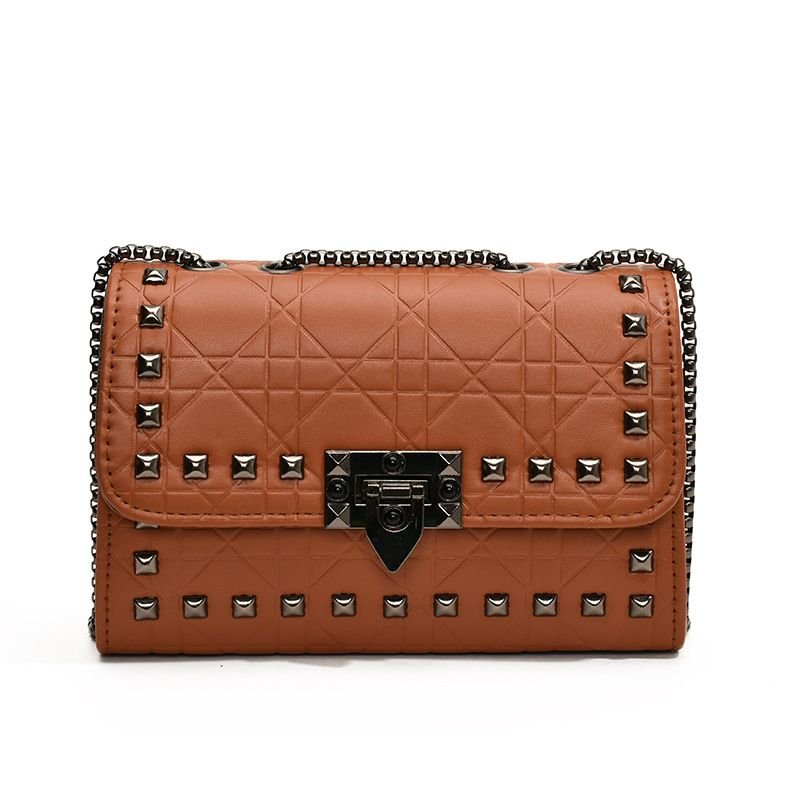 Vintage Solid Color Studded Square Chain Shoulder Bag