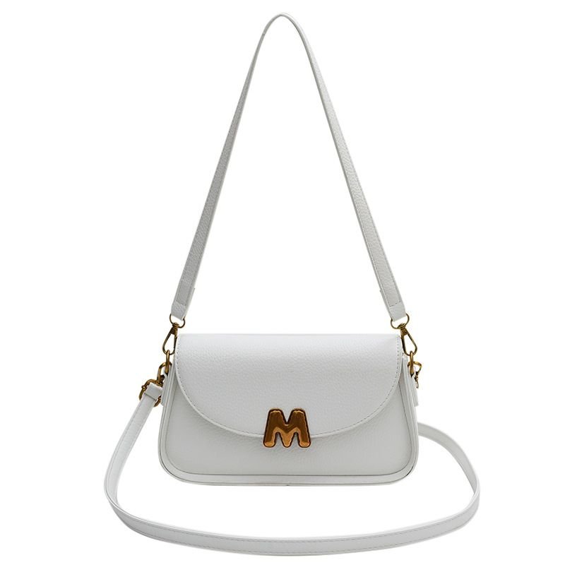 Women Simple Solid Color M Letter Flap Square Shoulder Bag